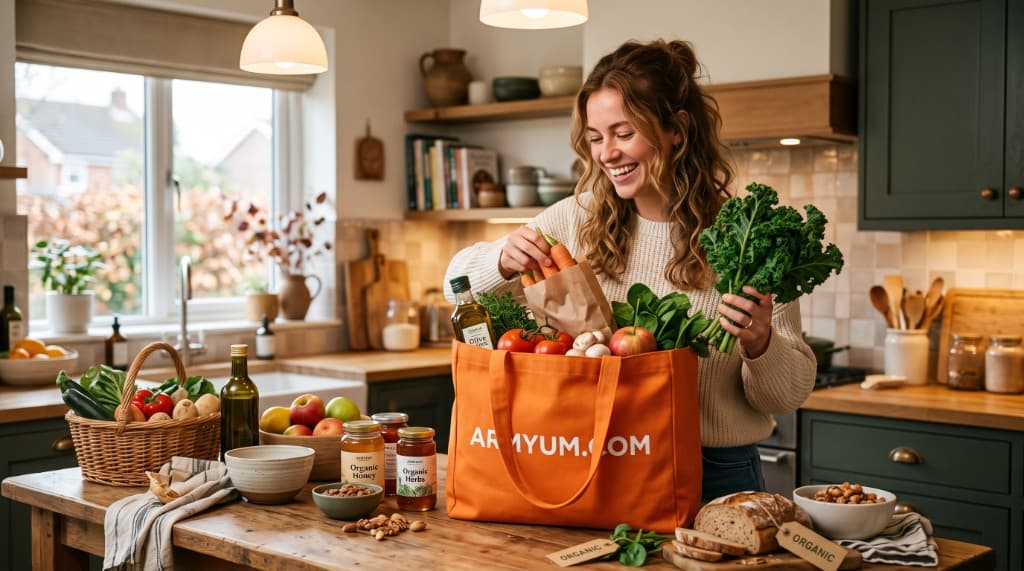 Unpacking an ArmYum grocery bag at home