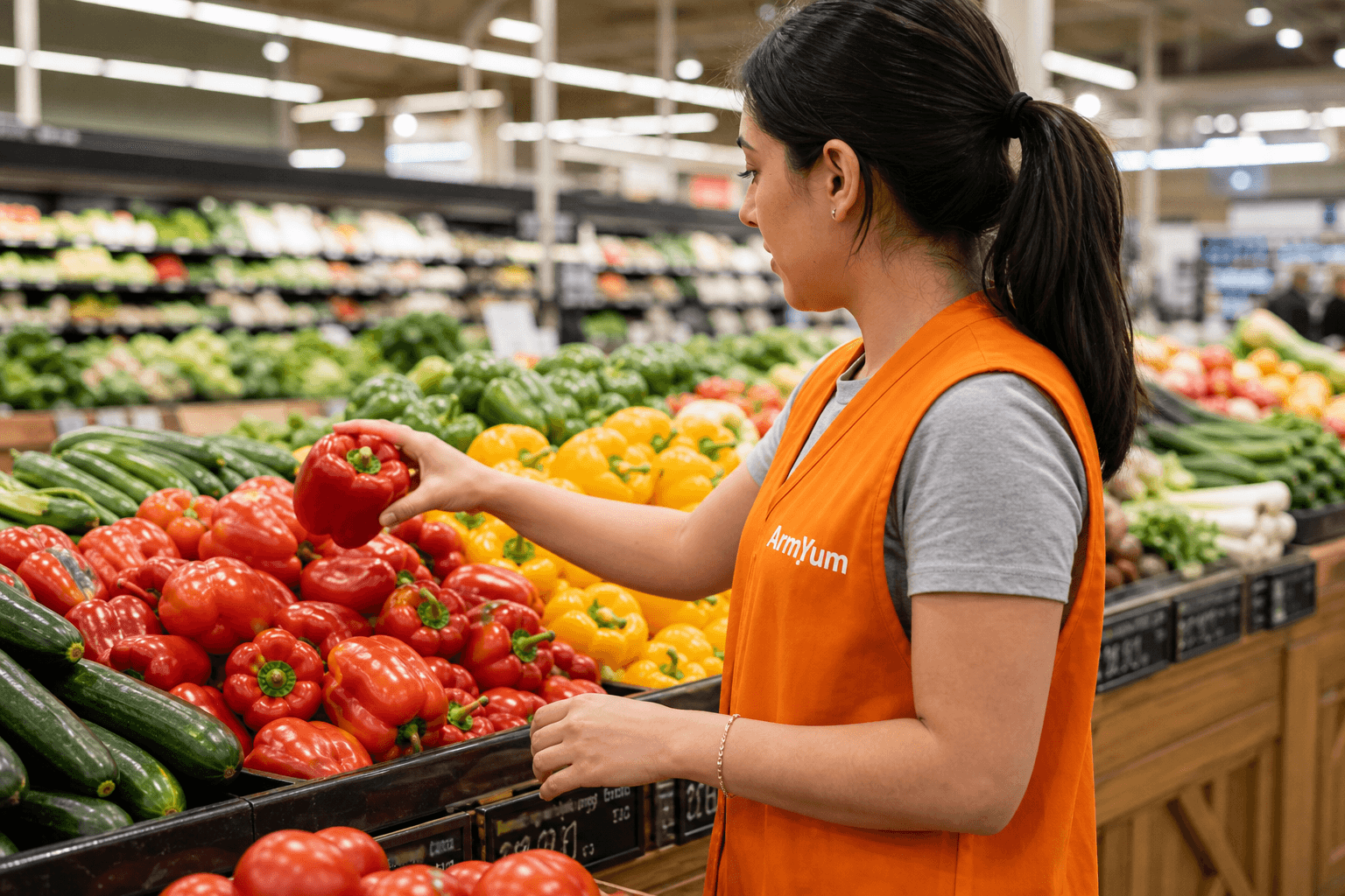 ArmYum shopper picking and scanning groceries